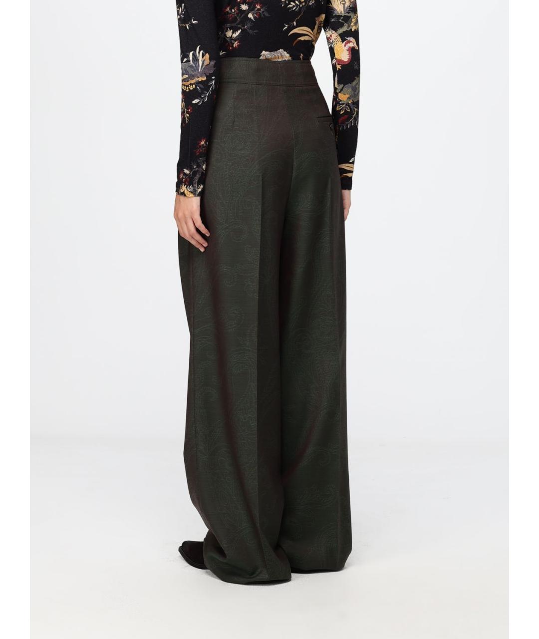 ETRO Зеленые шерстяные прямые брюки, фото 3