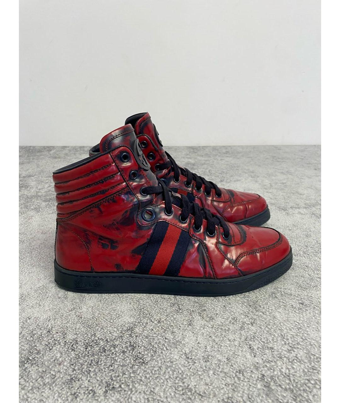 GUCCI Красные кожаные высокие кроссовки / кеды, фото 8