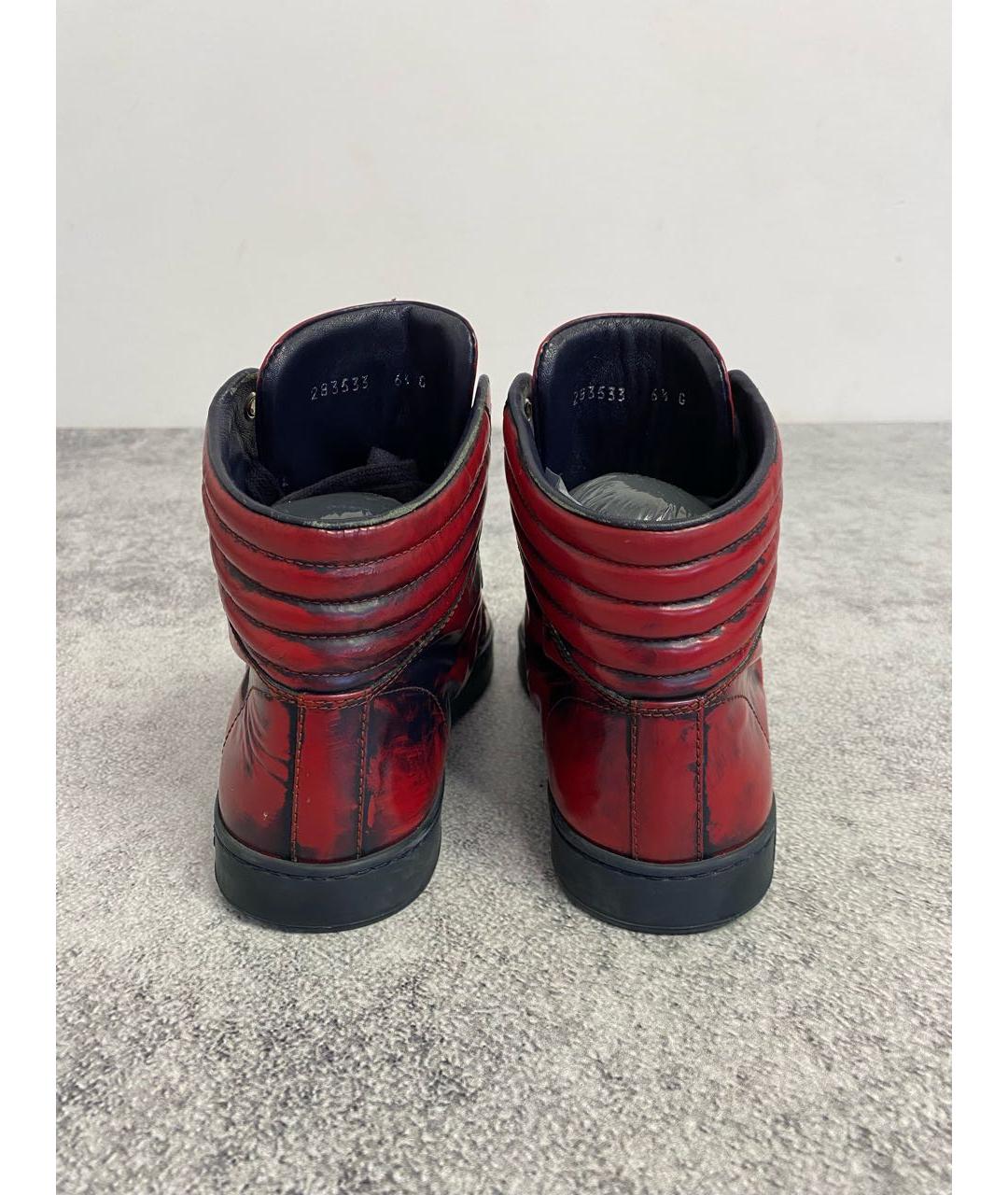 GUCCI Красные кожаные высокие кроссовки / кеды, фото 4