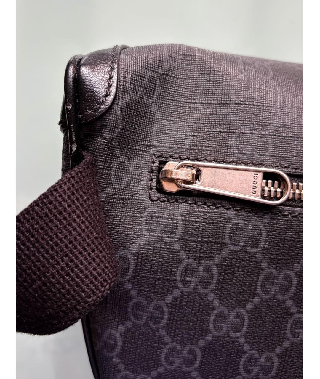 GUCCI Антрацитовая поясная сумка из канвы, фото 8