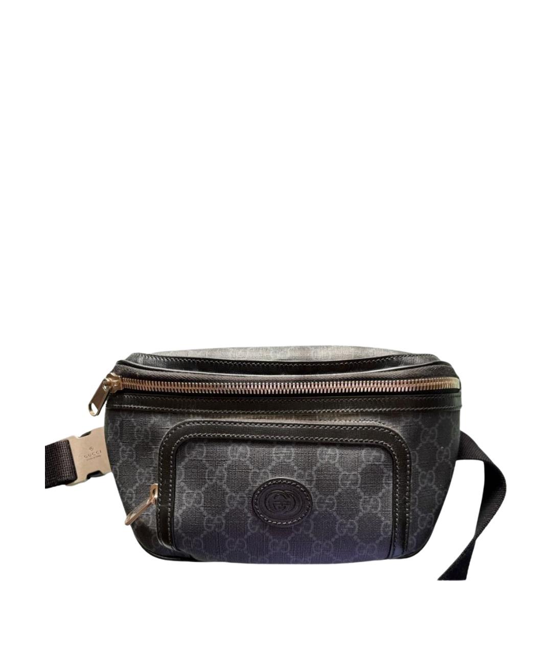 GUCCI Антрацитовая поясная сумка из канвы, фото 1