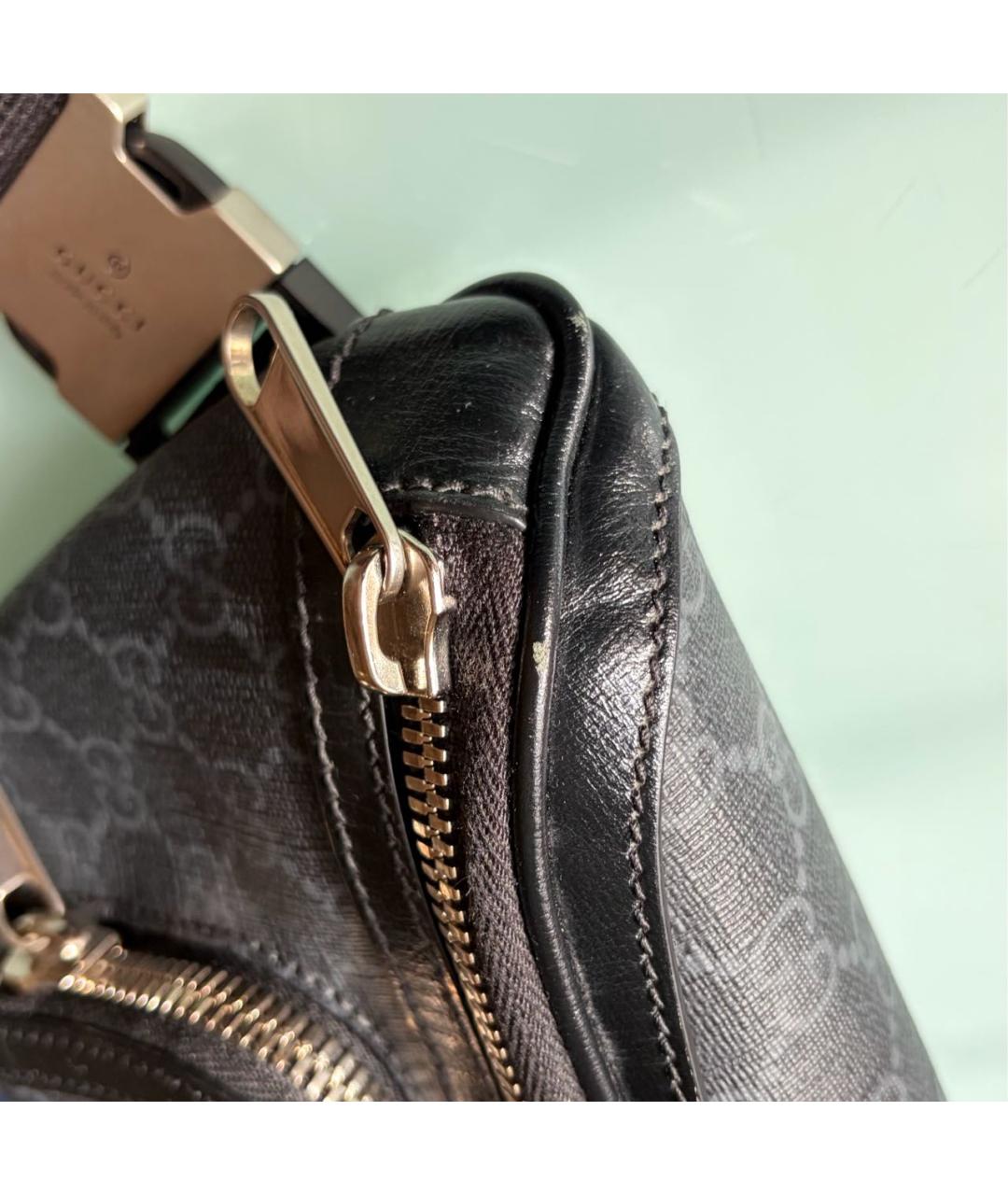 GUCCI Антрацитовая поясная сумка из канвы, фото 7