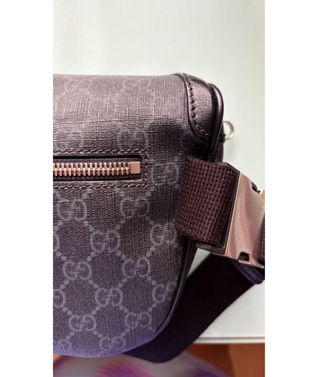 GUCCI Антрацитовая поясная сумка из канвы, фото 4