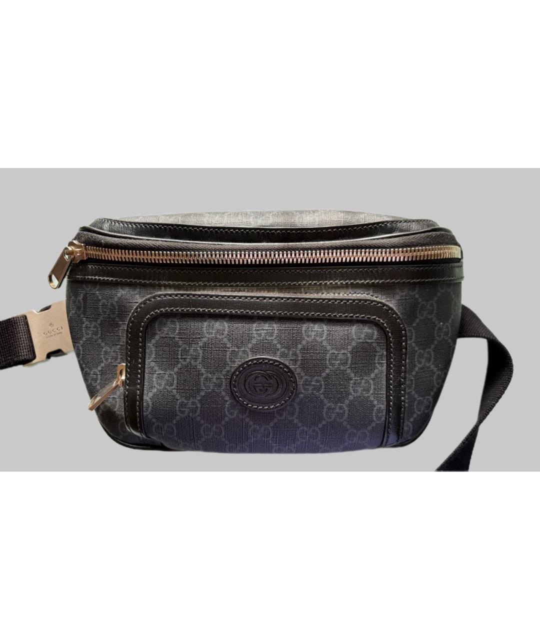 GUCCI Антрацитовая поясная сумка из канвы, фото 9