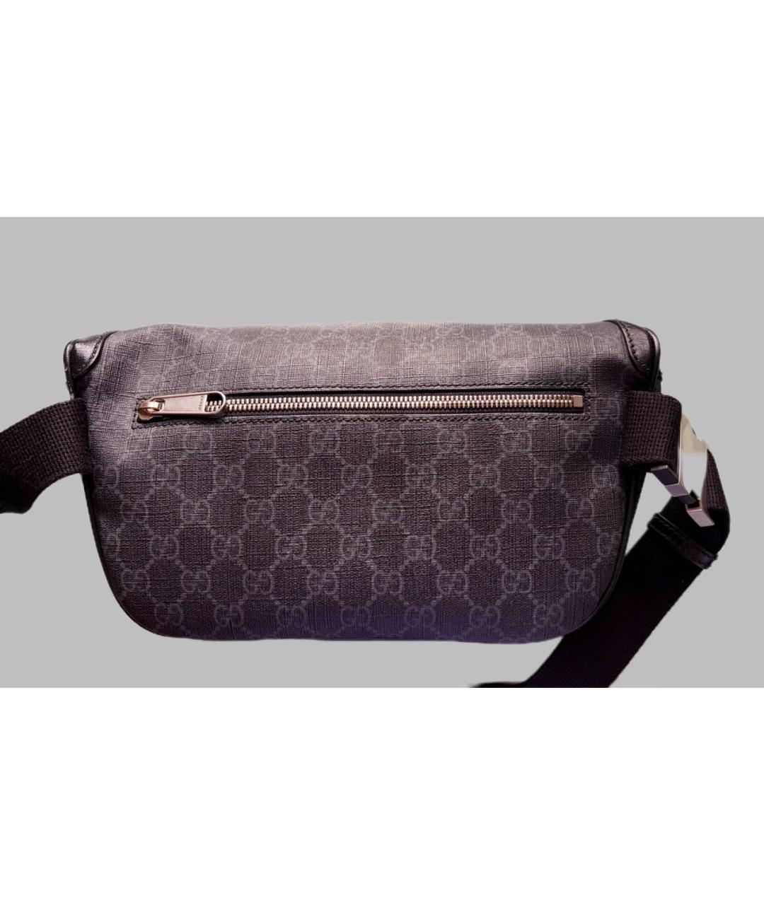 GUCCI Антрацитовая поясная сумка из канвы, фото 2