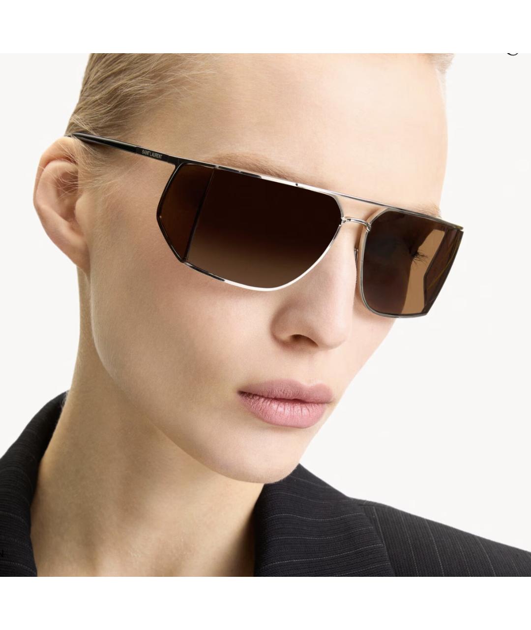 SAINT LAURENT Коричневые металлические солнцезащитные очки, фото 2