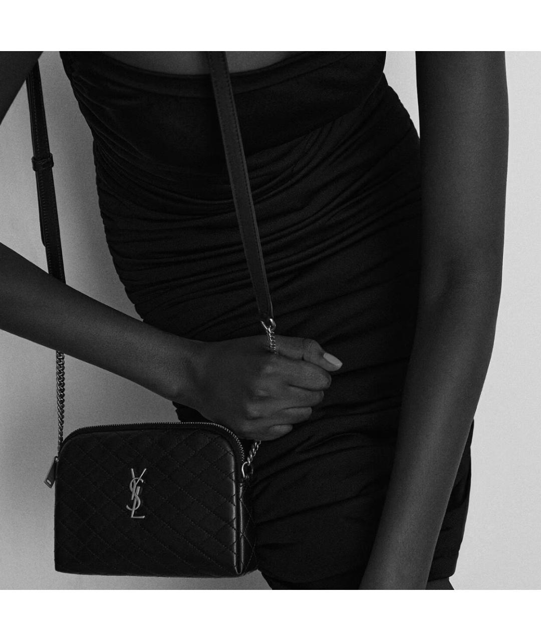 SAINT LAURENT Черная кожаная сумка через плечо, фото 2