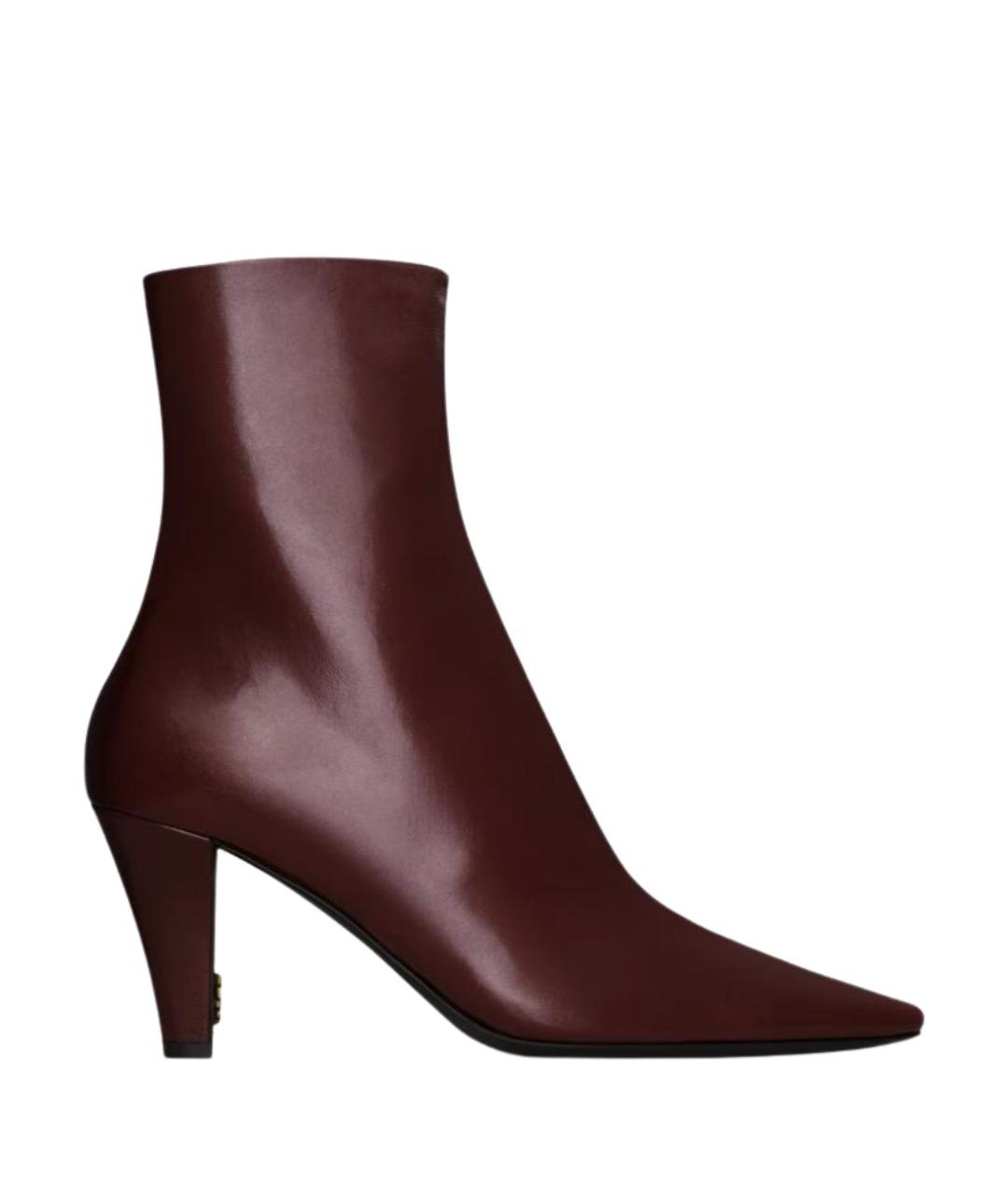 SAINT LAURENT Бордовые кожаные ботильоны, фото 1