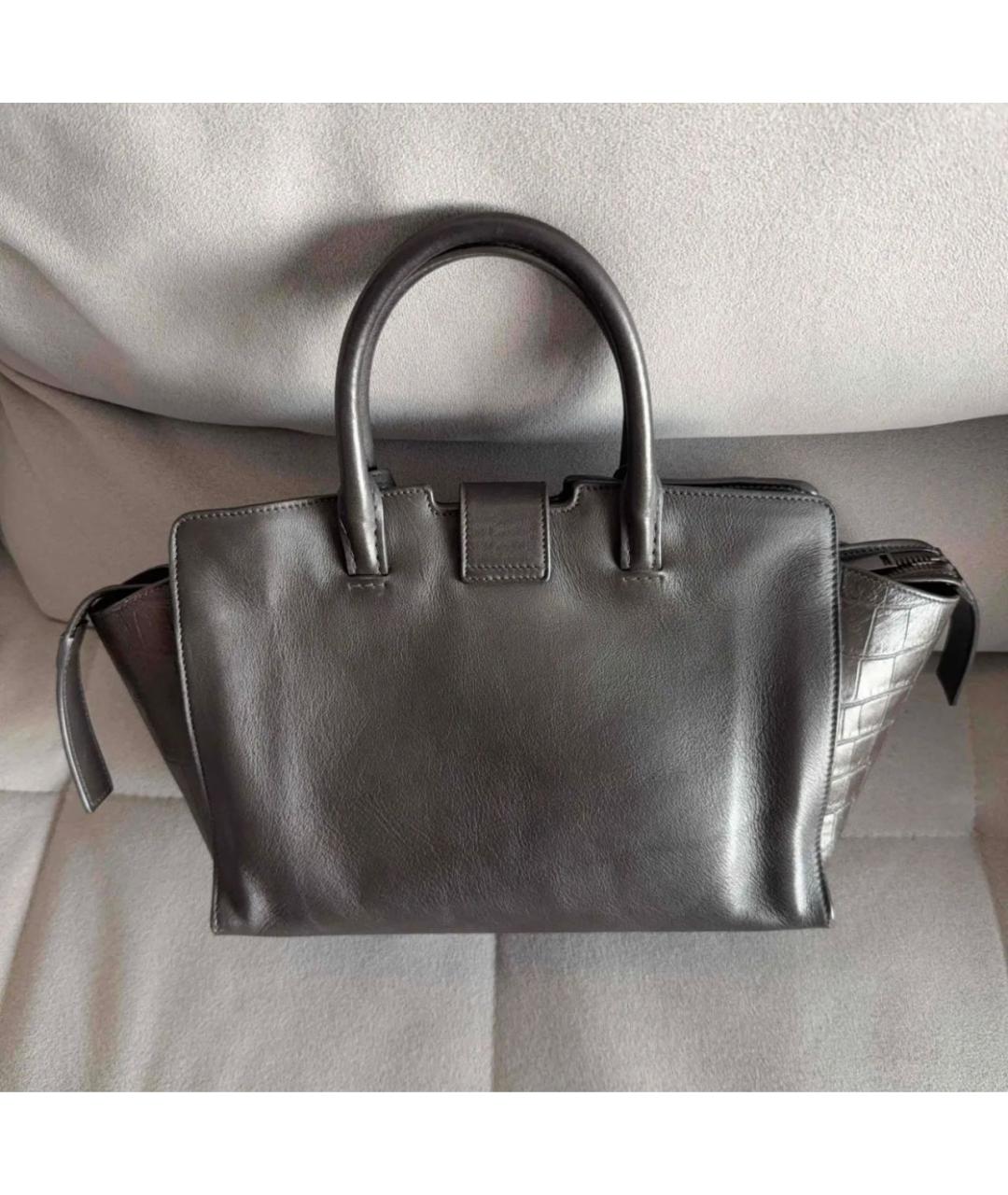 SAINT LAURENT Антрацитовая кожаная сумка с короткими ручками, фото 3