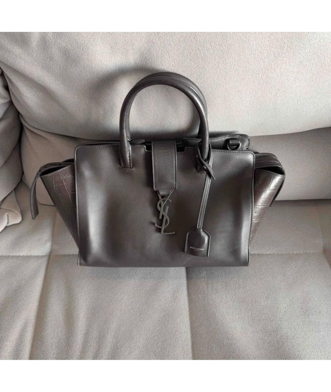 SAINT LAURENT Антрацитовая кожаная сумка с короткими ручками, фото 2