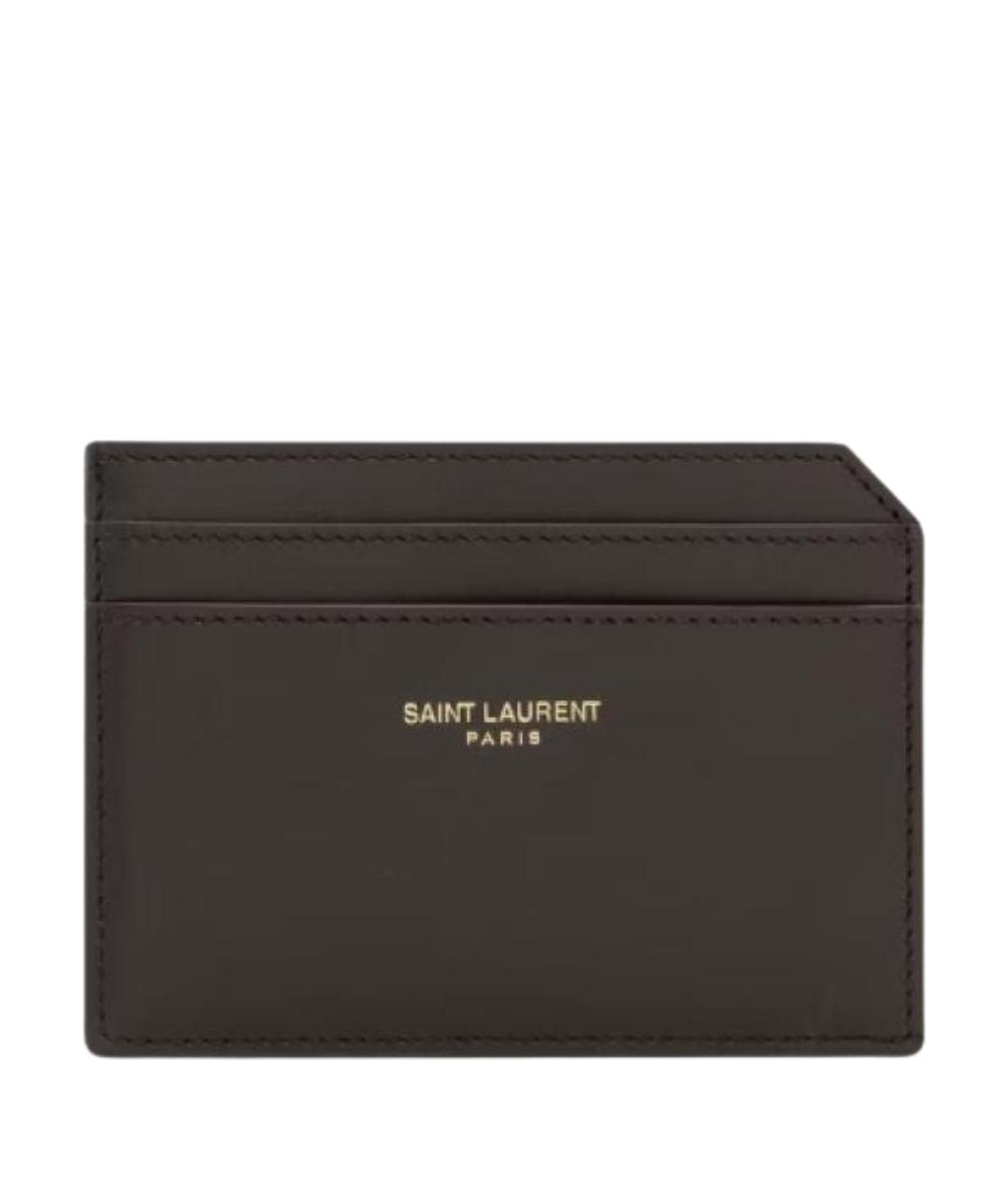 SAINT LAURENT Коричневый кожаный кардхолдер, фото 1