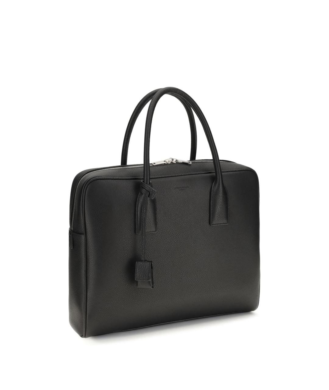 SAINT LAURENT Черный кожаный портфель, фото 2