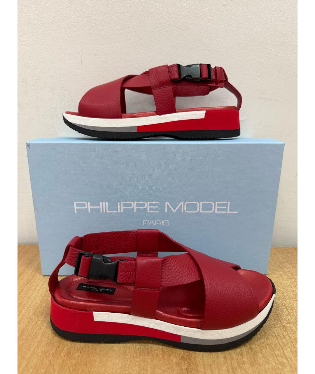 PHILIPPE MODEL Красные кожаные босоножки, фото 2