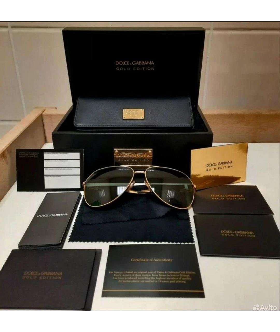 DOLCE&GABBANA Золотые металлические солнцезащитные очки, фото 9