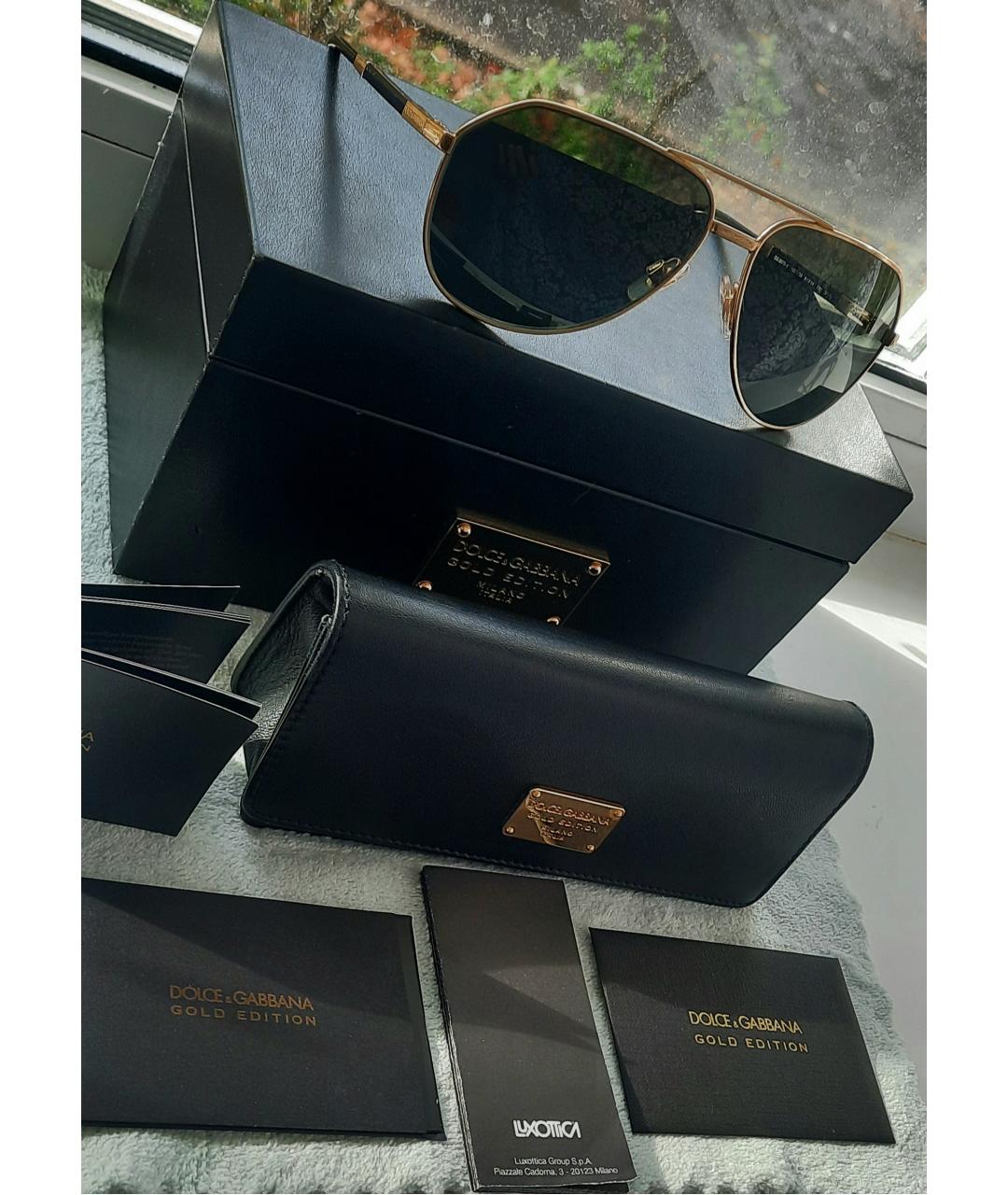 DOLCE&GABBANA Золотые металлические солнцезащитные очки, фото 3