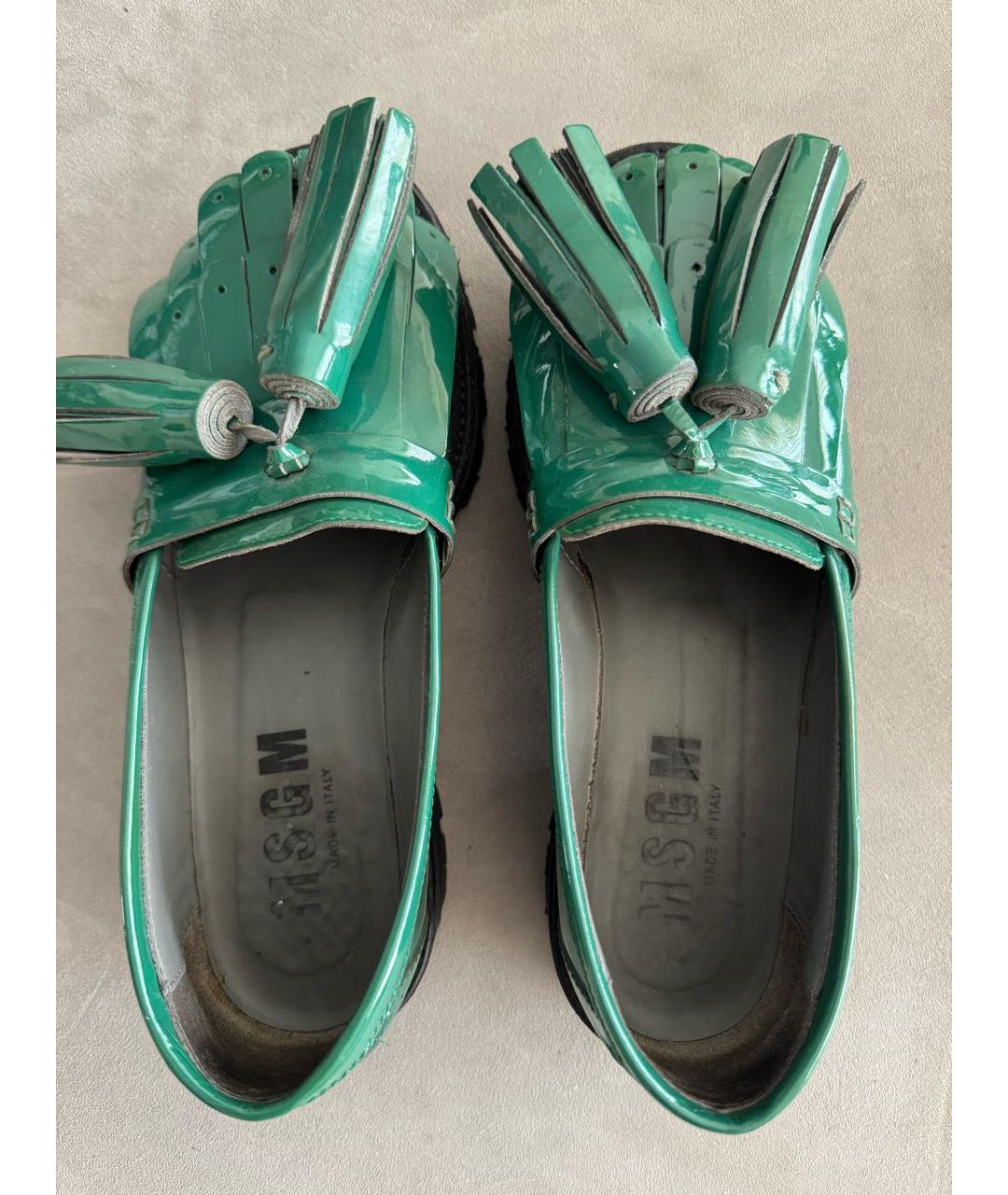 MSGM Зеленые лоферы из лакированной кожи, фото 3