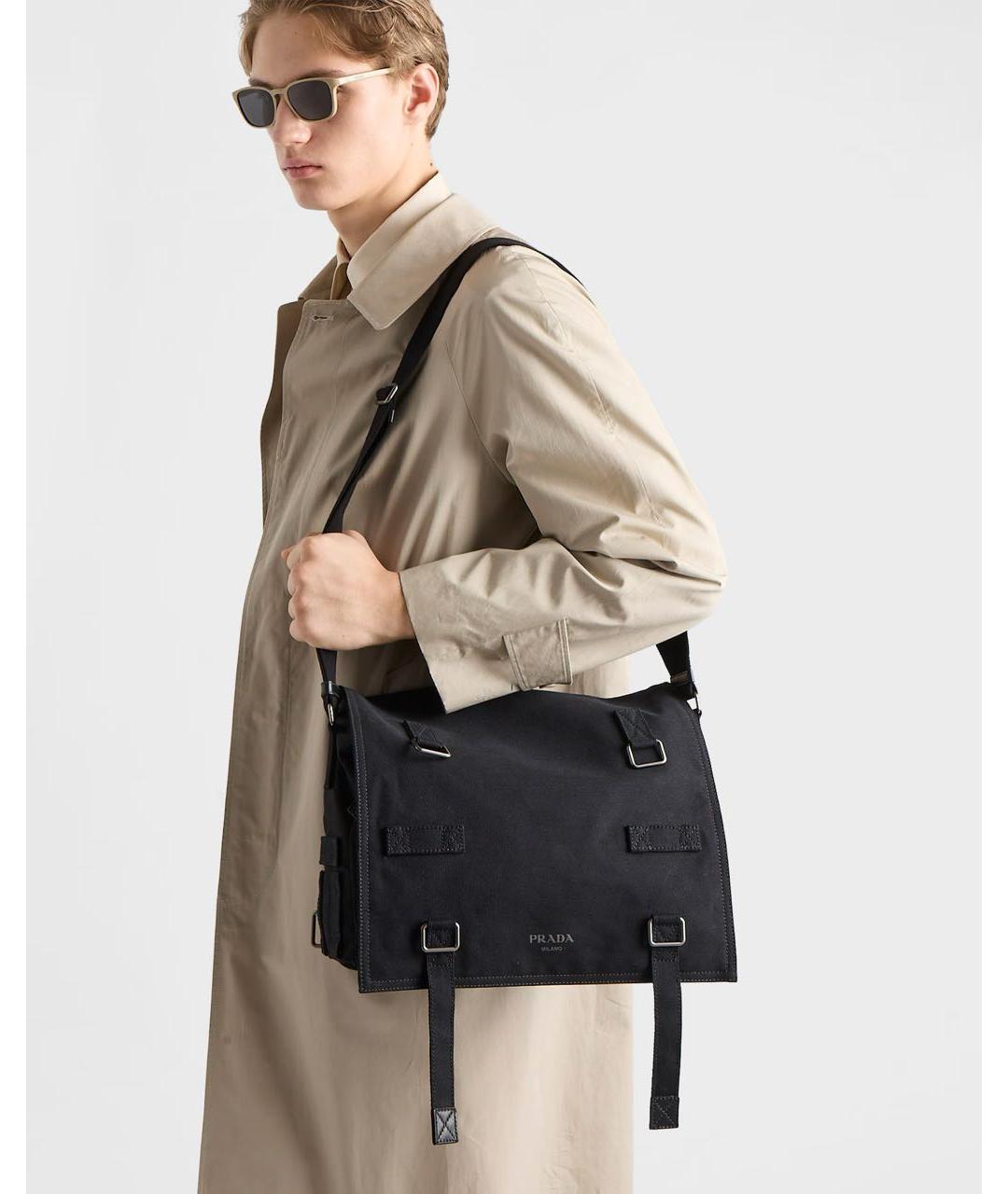 PRADA Черная сумка на плечо из канвы, фото 6