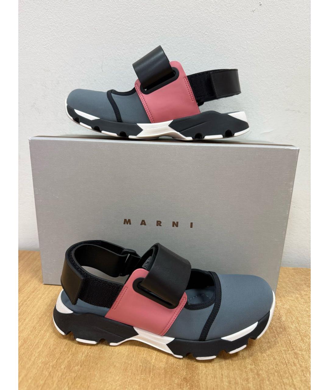 MARNI Антрацитовые текстильные босоножки, фото 2