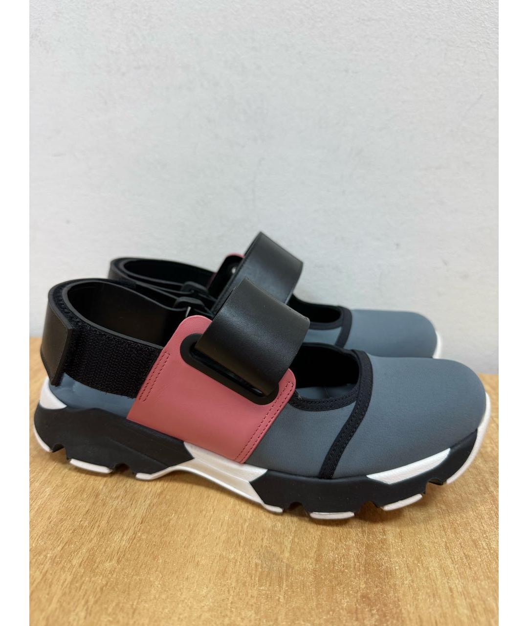 MARNI Антрацитовые текстильные босоножки, фото 8