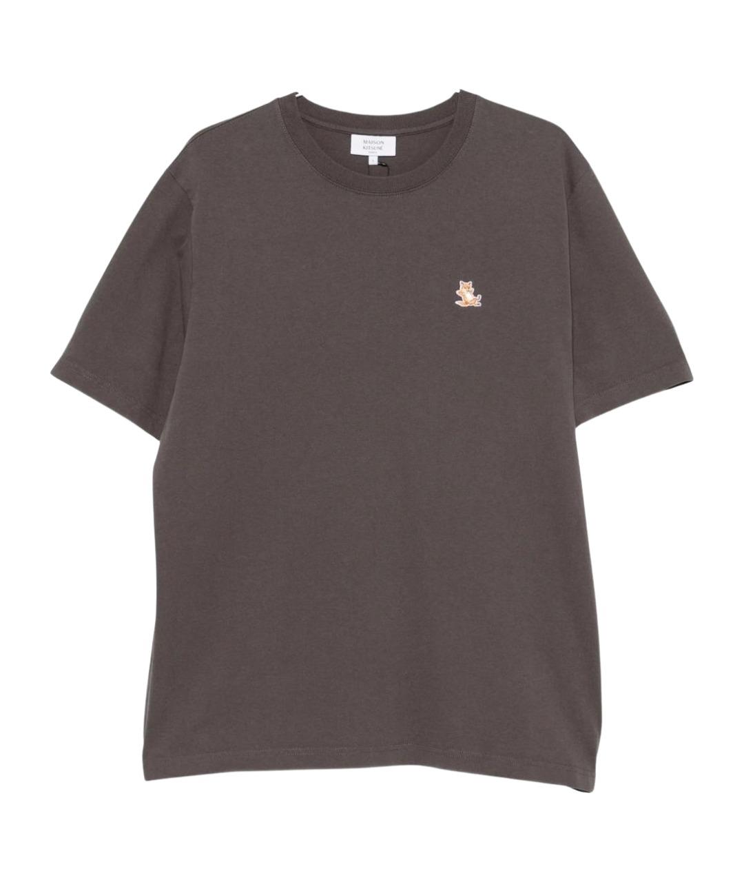 MAISON KITSUNE Коричневая хлопковая футболка, фото 1