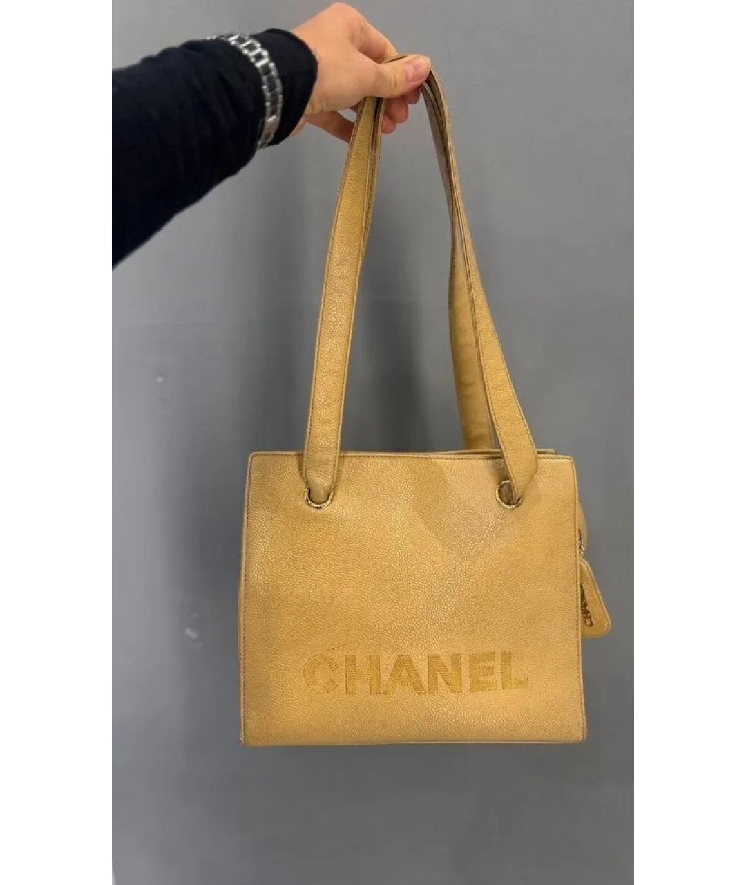 CHANEL Бежевая кожаная сумка тоут, фото 5