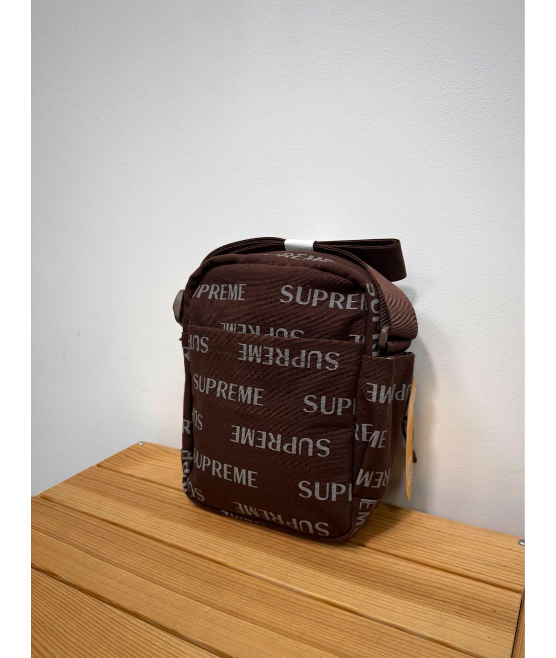 SUPREME Бордовая хлопковая сумка на плечо, фото 4
