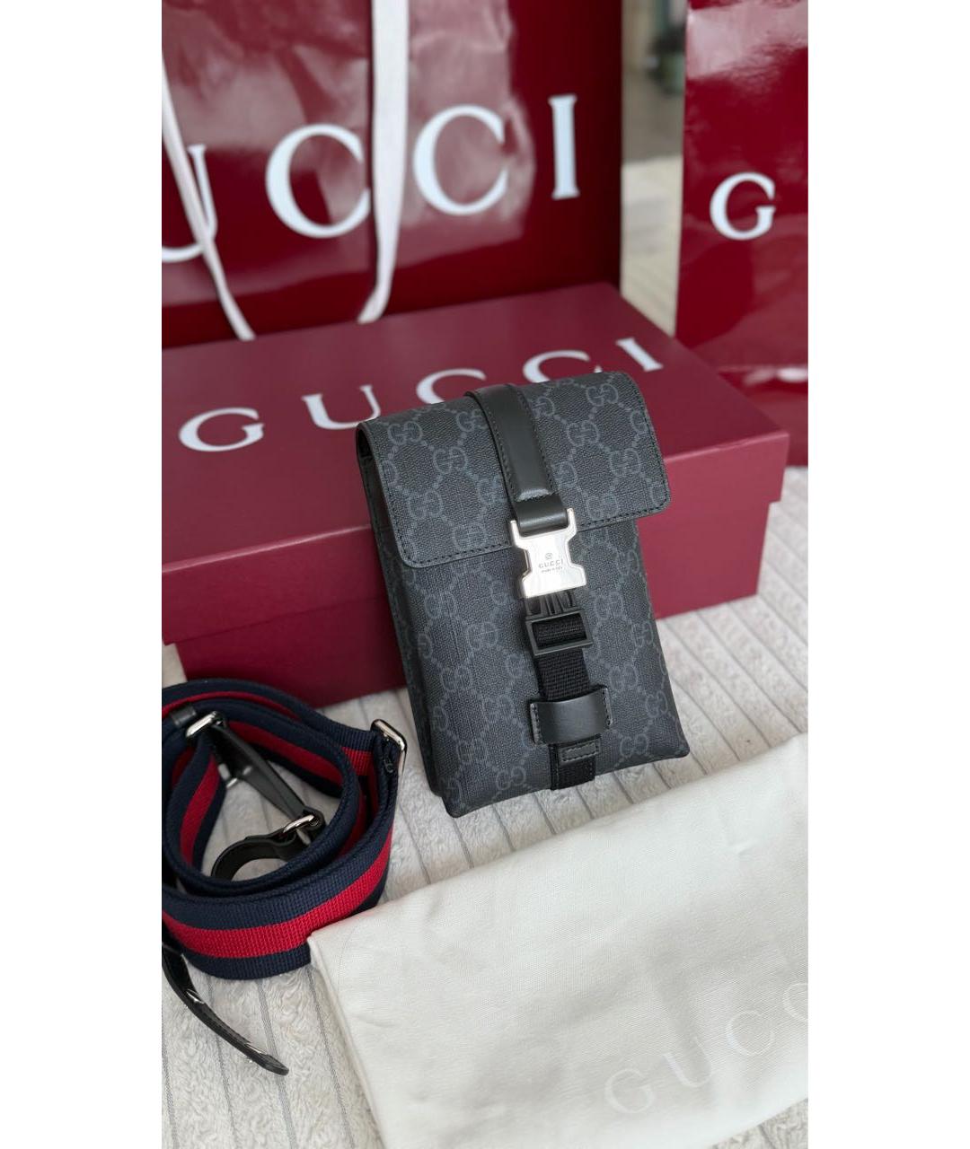GUCCI Серая кожаная барсетка, фото 2