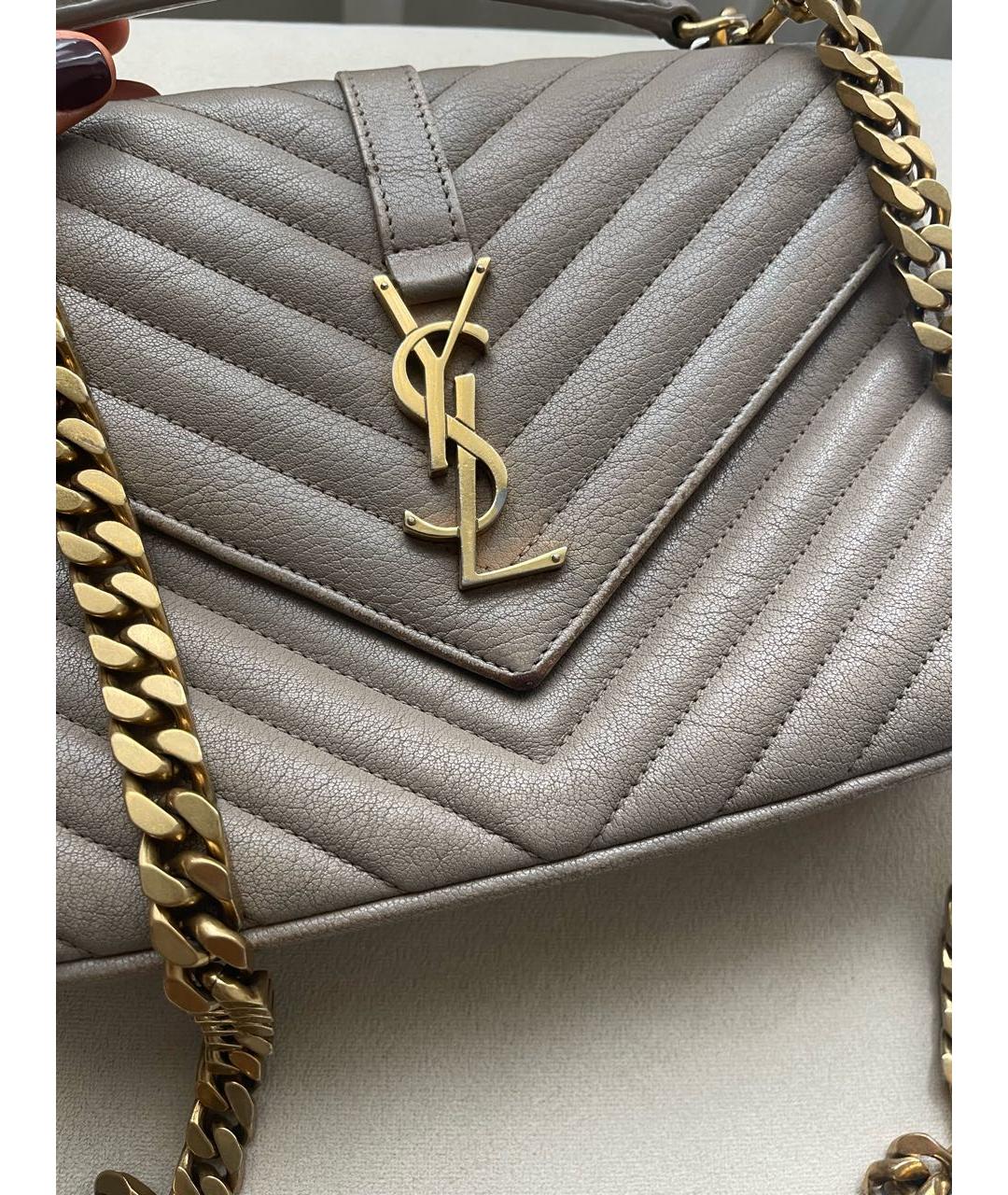 SAINT LAURENT Бежевая кожаная сумка с короткими ручками, фото 2