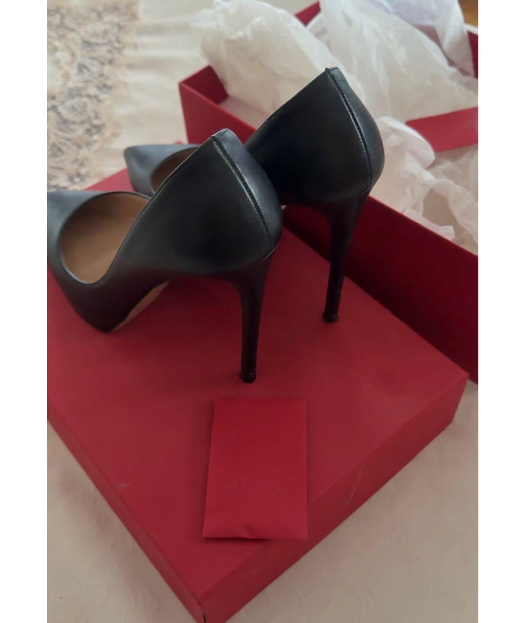 VALENTINO Черные кожаные лодочки на низком каблуке, фото 5