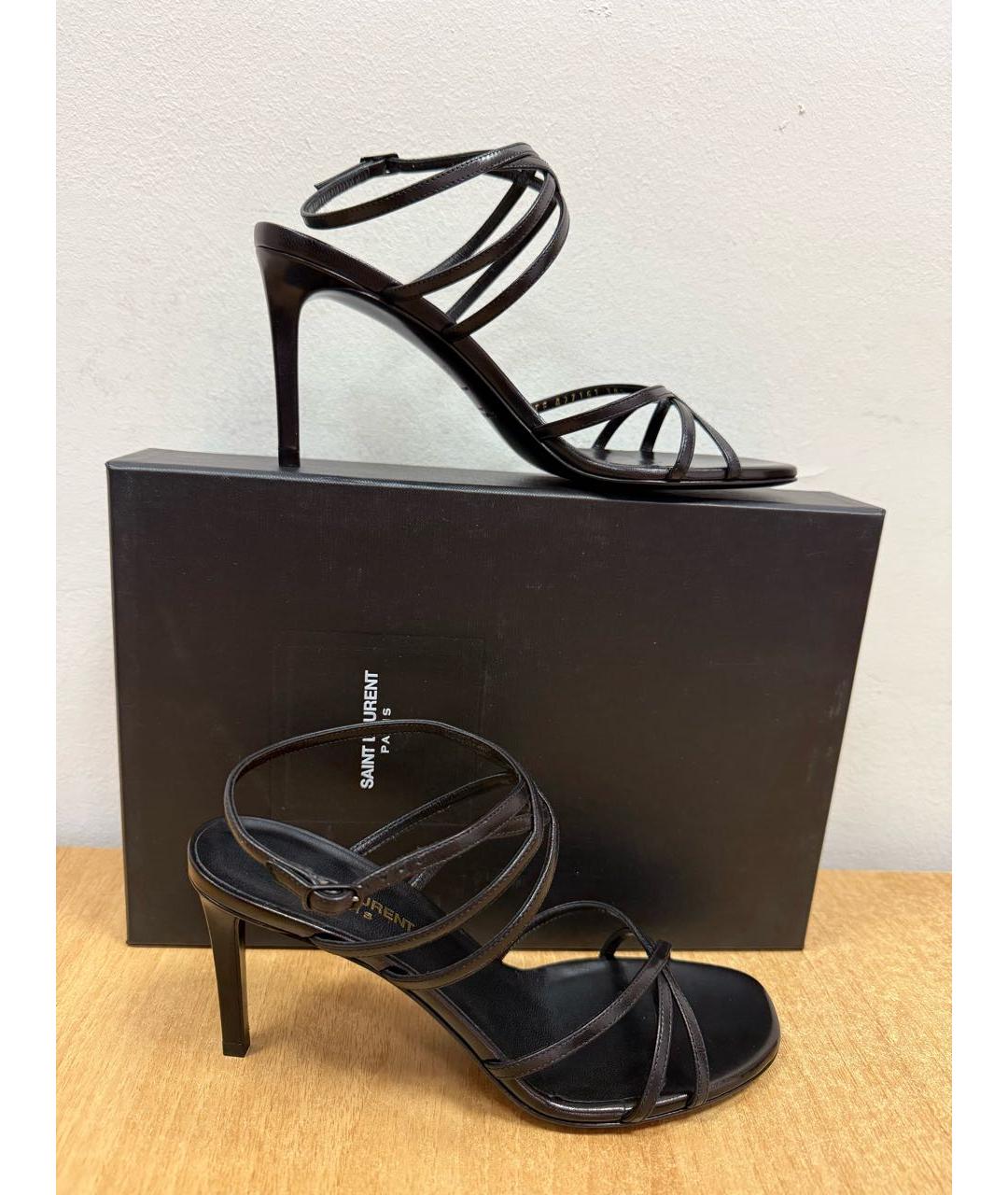 SAINT LAURENT Черные кожаные босоножки, фото 2