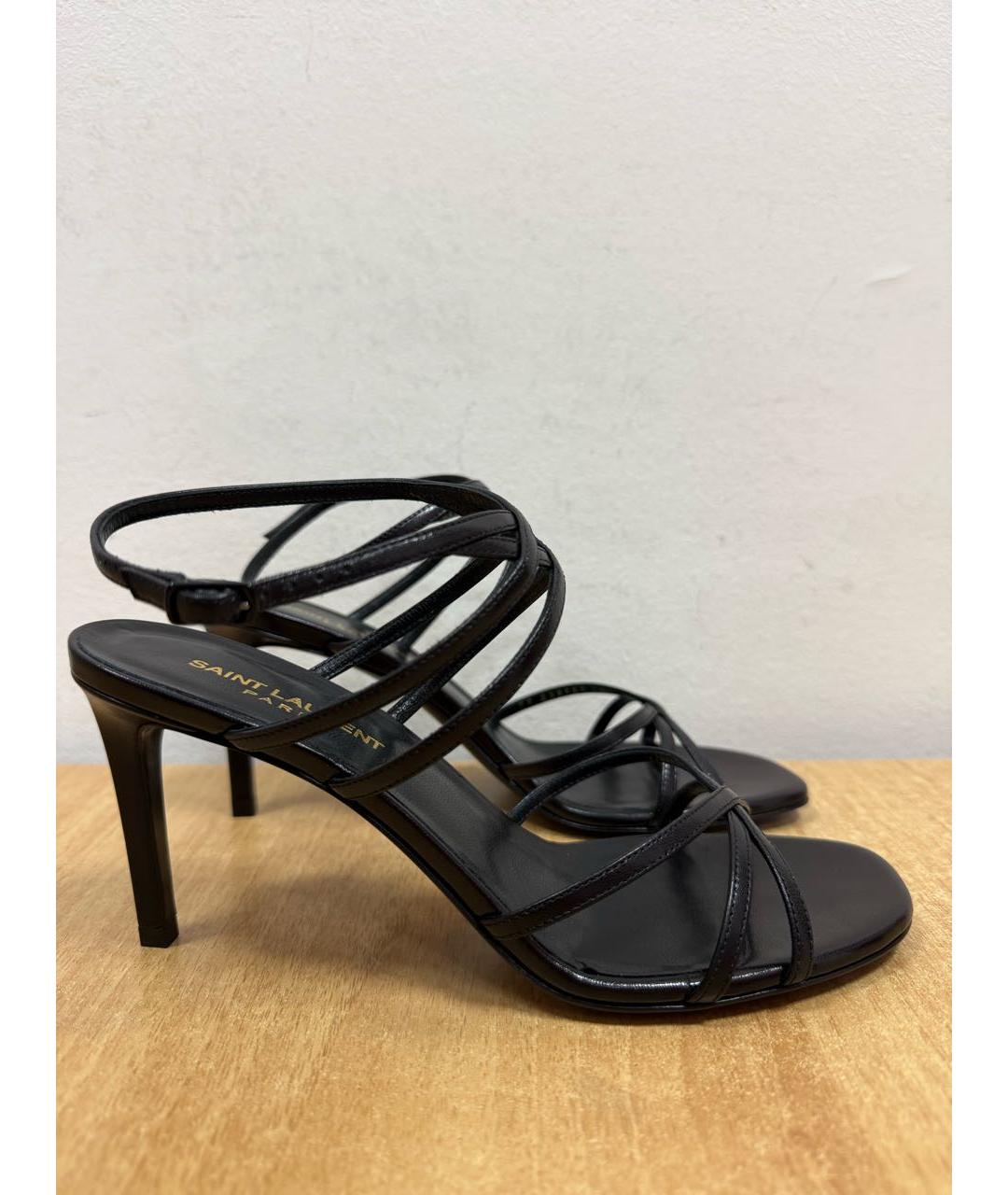 SAINT LAURENT Черные кожаные босоножки, фото 8