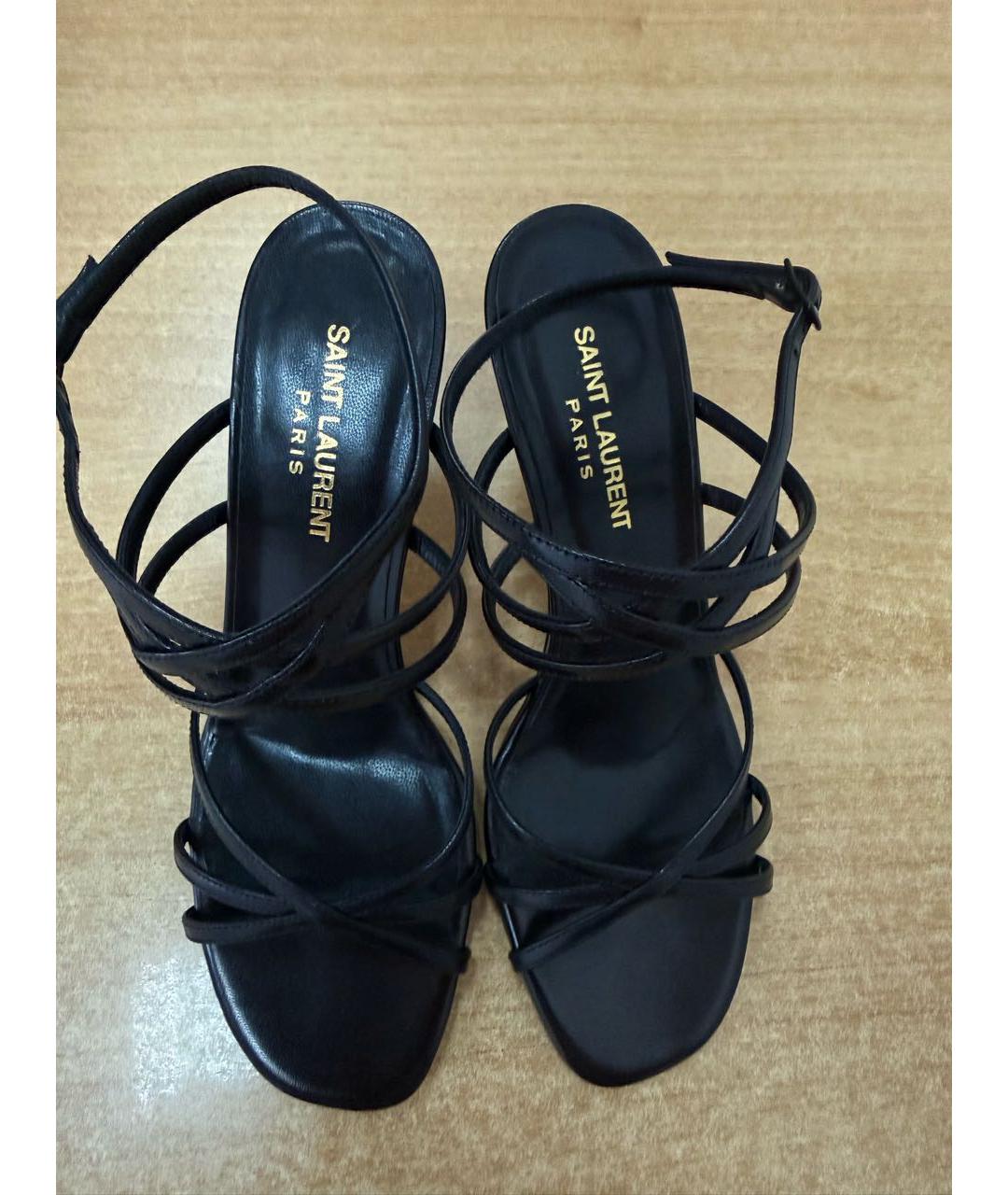 SAINT LAURENT Черные кожаные босоножки, фото 6