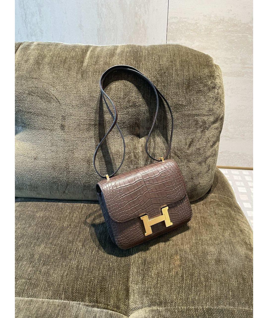 HERMES Серая сумка через плечо из кожи аллигатора, фото 3
