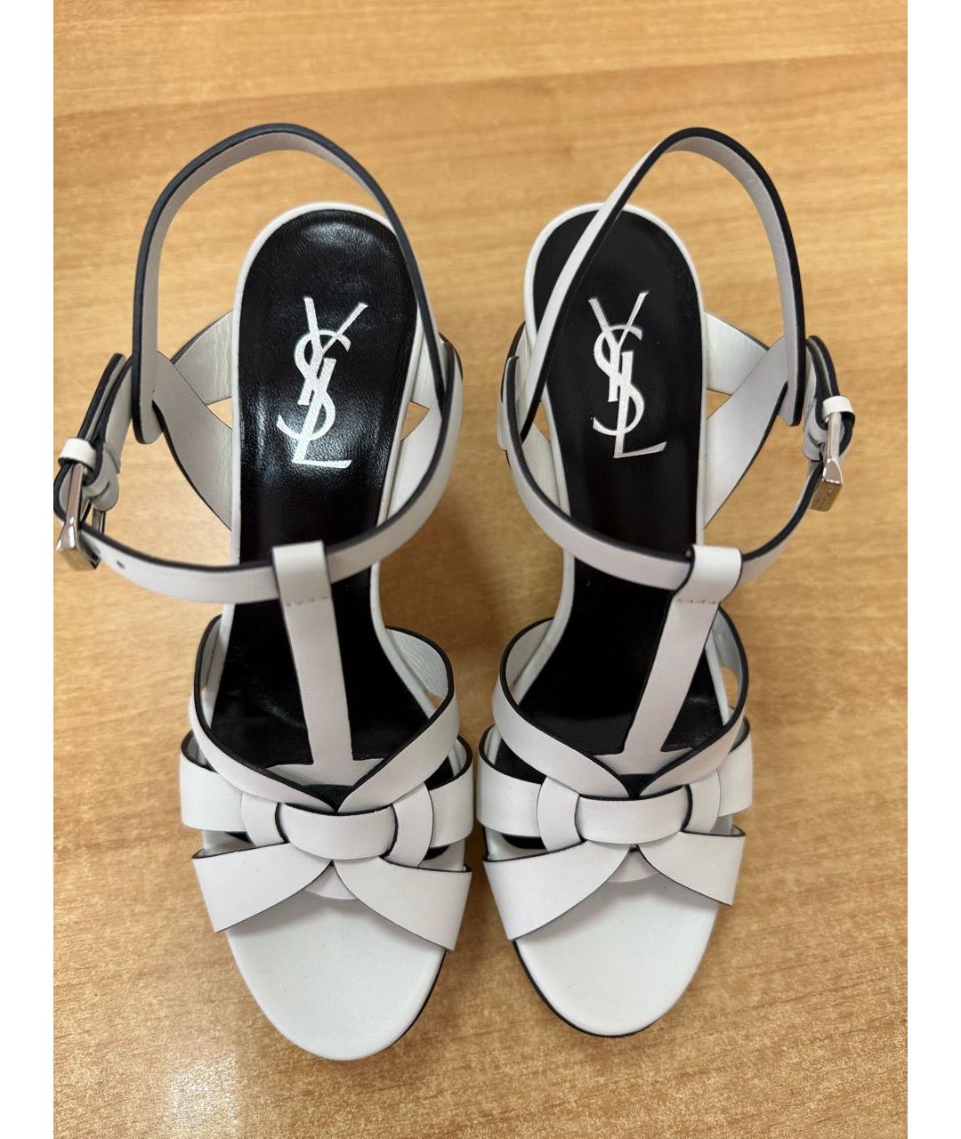 SAINT LAURENT Белые кожаные босоножки, фото 6