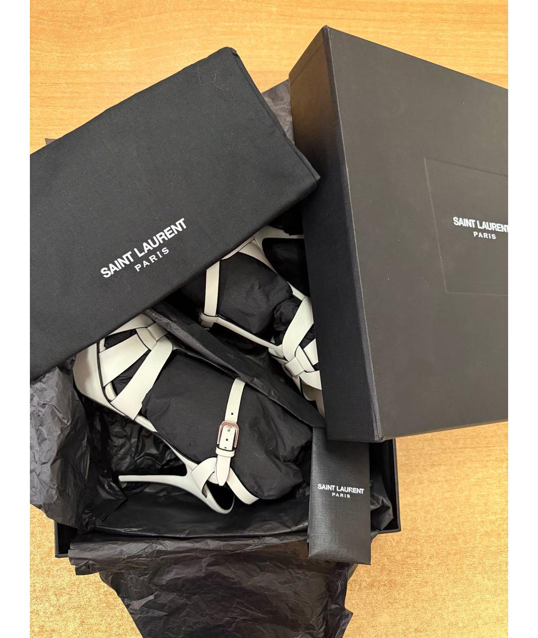 SAINT LAURENT Белые кожаные босоножки, фото 8