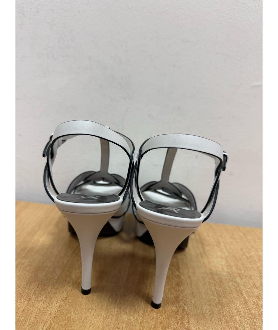 SAINT LAURENT Белые кожаные босоножки, фото 5