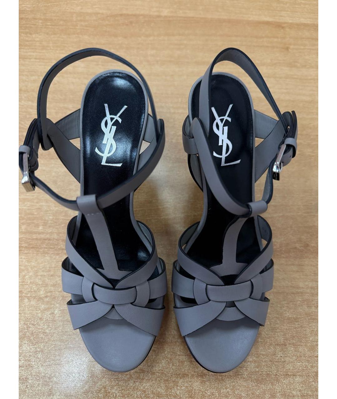 SAINT LAURENT Антрацитовые кожаные босоножки, фото 4