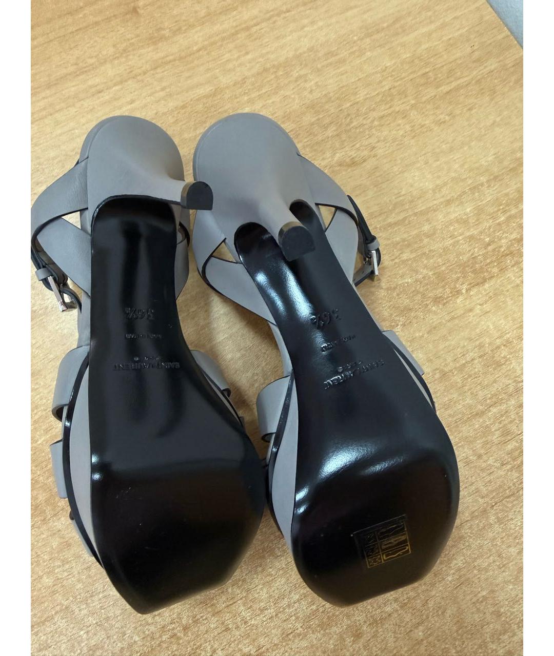 SAINT LAURENT Антрацитовые кожаные босоножки, фото 6