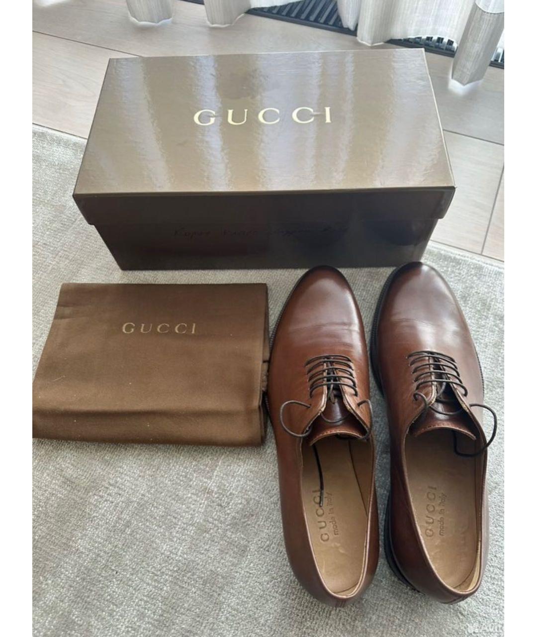GUCCI Коричневые кожаные низкие ботинки, фото 2