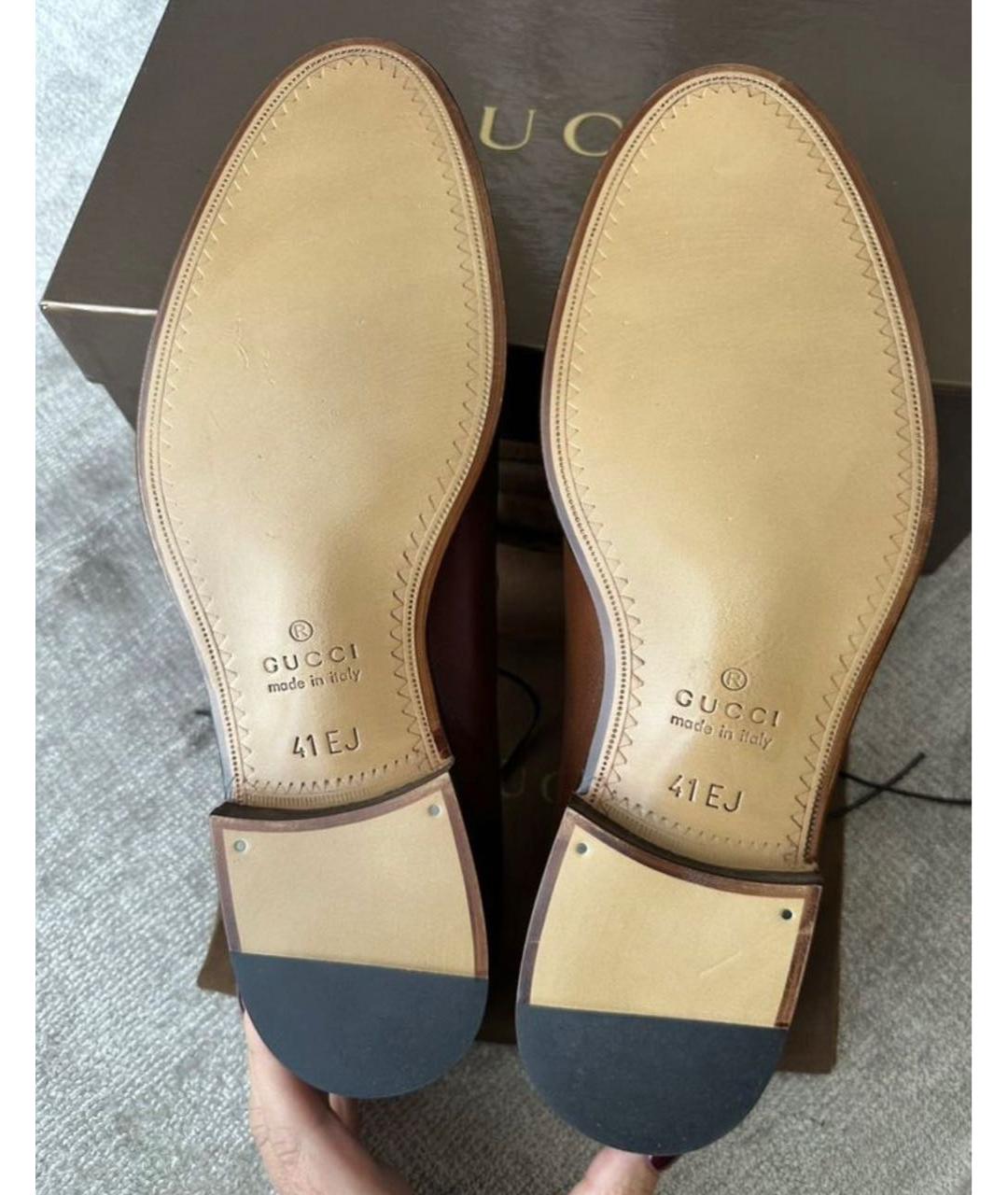 GUCCI Коричневые кожаные низкие ботинки, фото 3