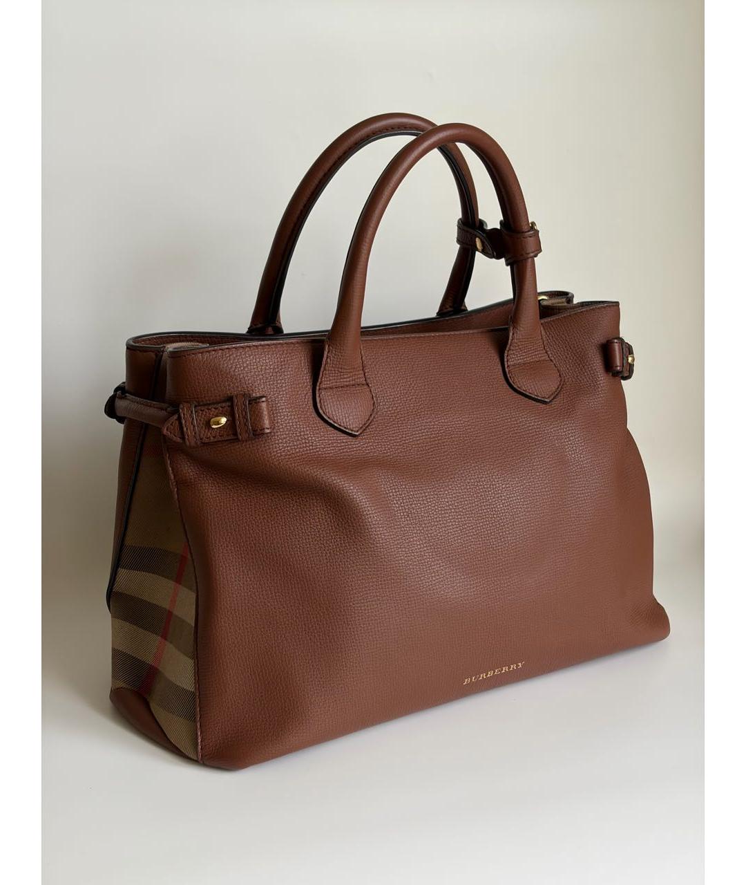 BURBERRY Коричневая кожаная сумка с короткими ручками, фото 2