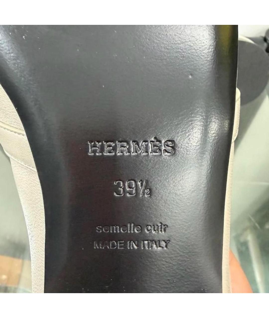 HERMES Бежевые кожаные мюли, фото 5