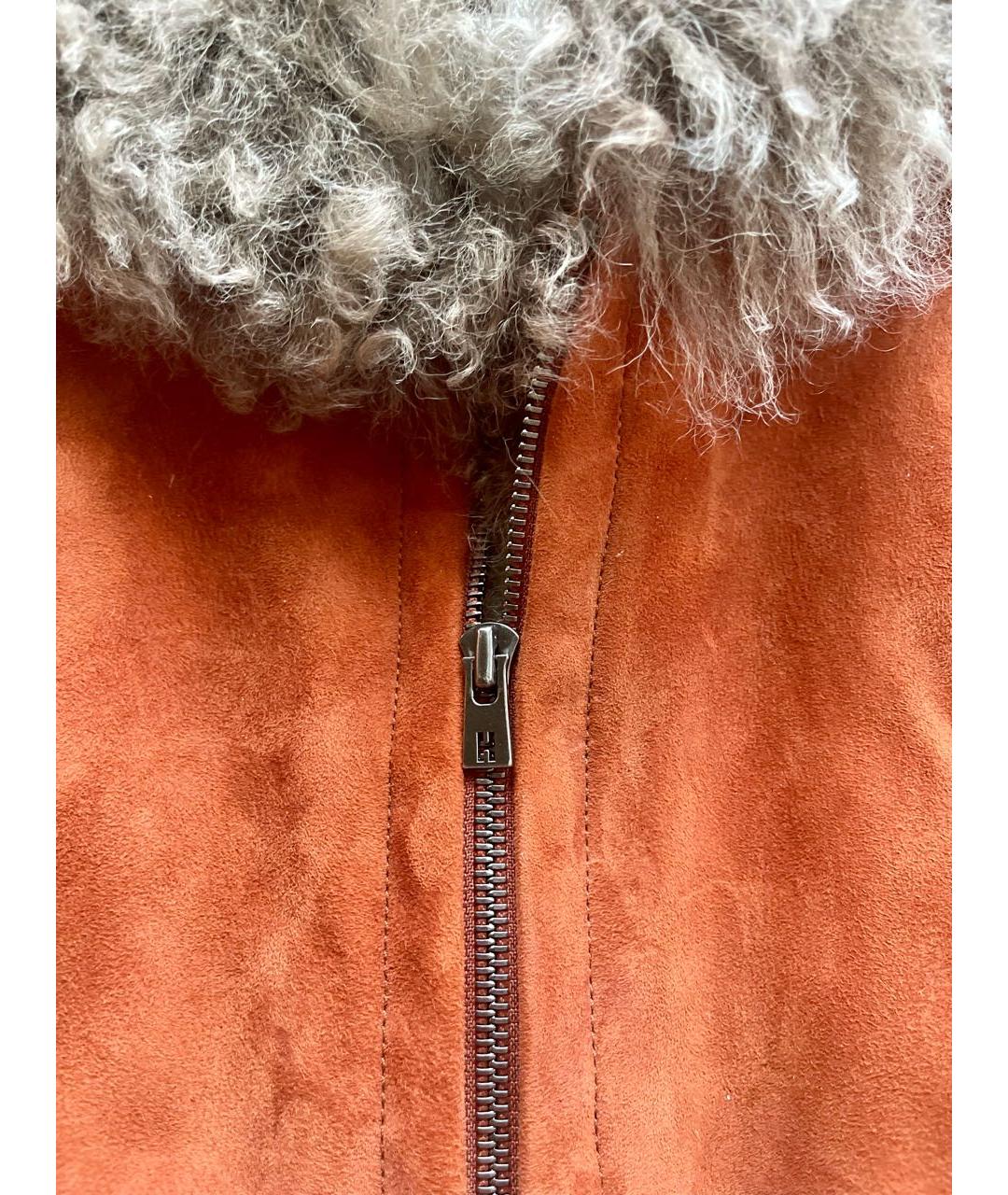 HERMES Оранжевая замшевая дубленка, фото 8