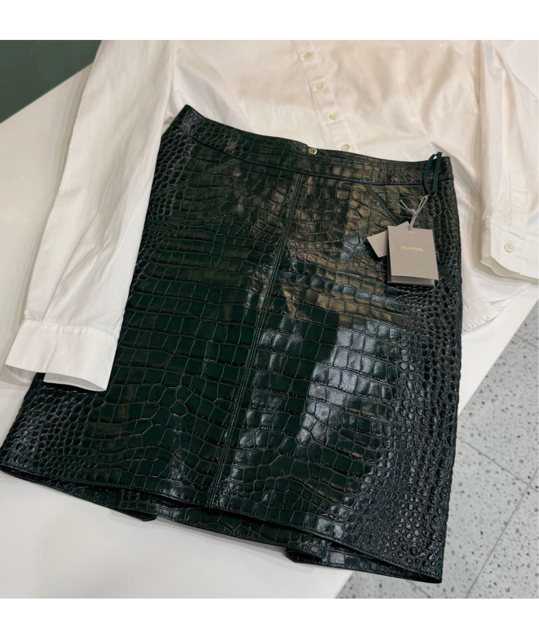 TOM FORD Зеленая кожаная юбка миди, фото 2