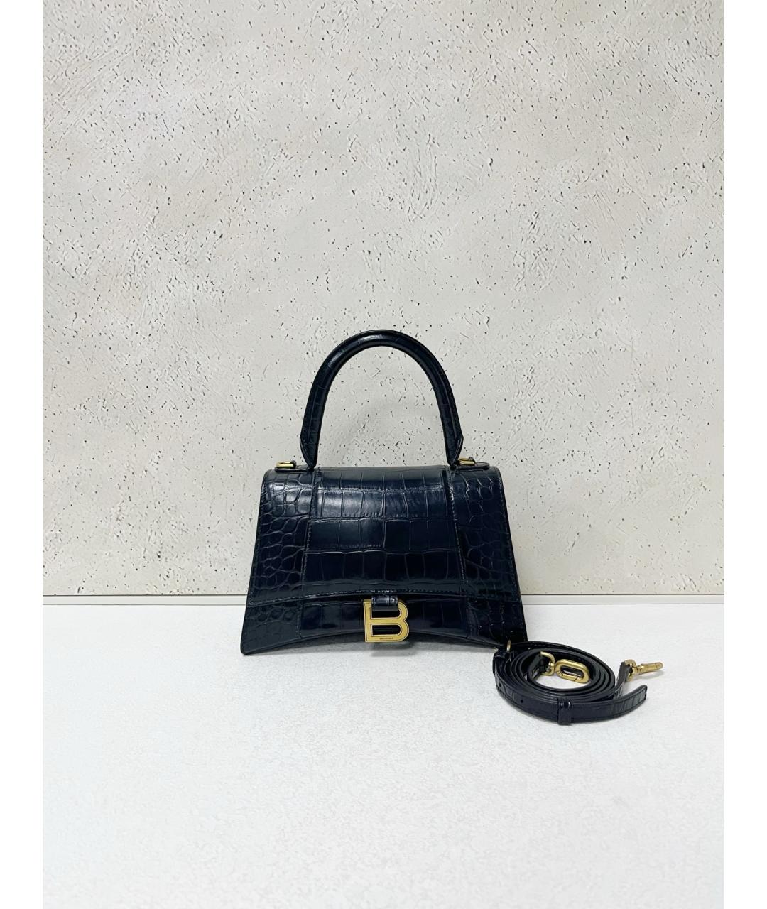 BALENCIAGA Черная сумка тоут из кожи крокодила, фото 3