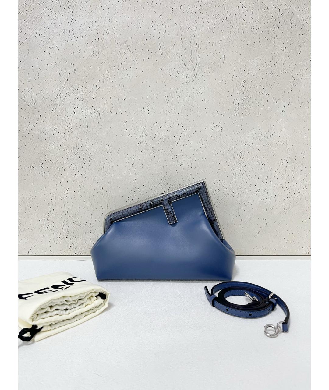 FENDI Синяя кожаная сумка тоут, фото 3