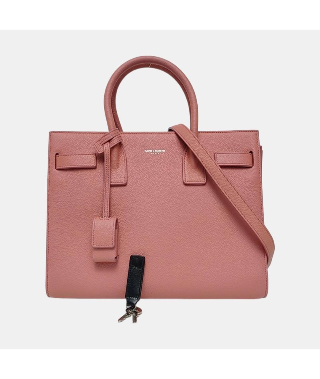 SAINT LAURENT Розовая кожаная сумка с короткими ручками, фото 6
