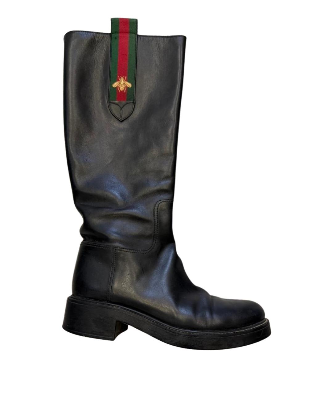 GUCCI Черные кожаные сапоги, фото 1