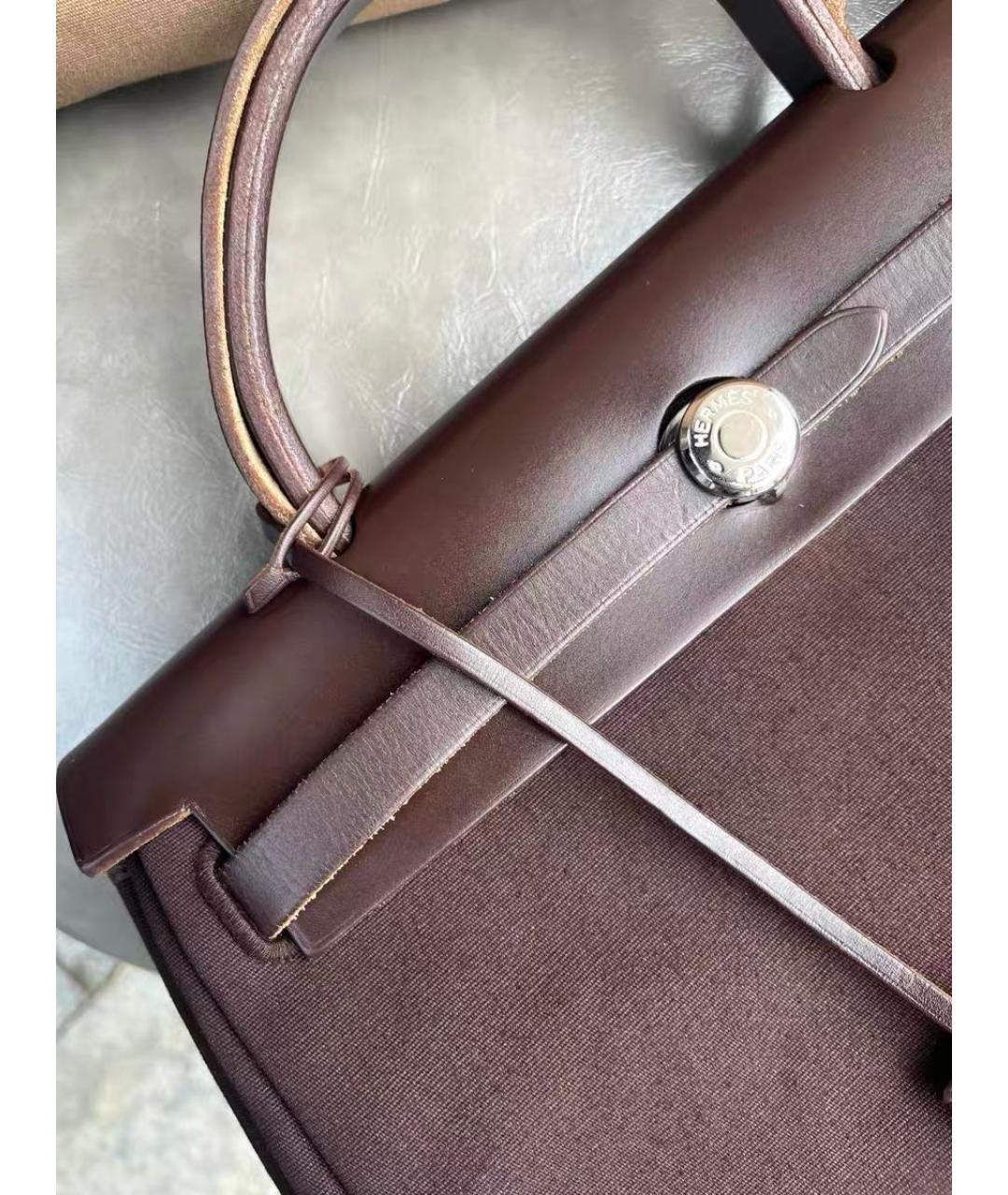 HERMES Коричневая сумка через плечо из канвы, фото 6