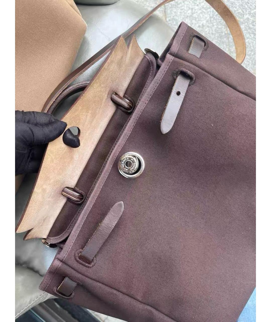 HERMES Коричневая сумка через плечо из канвы, фото 7